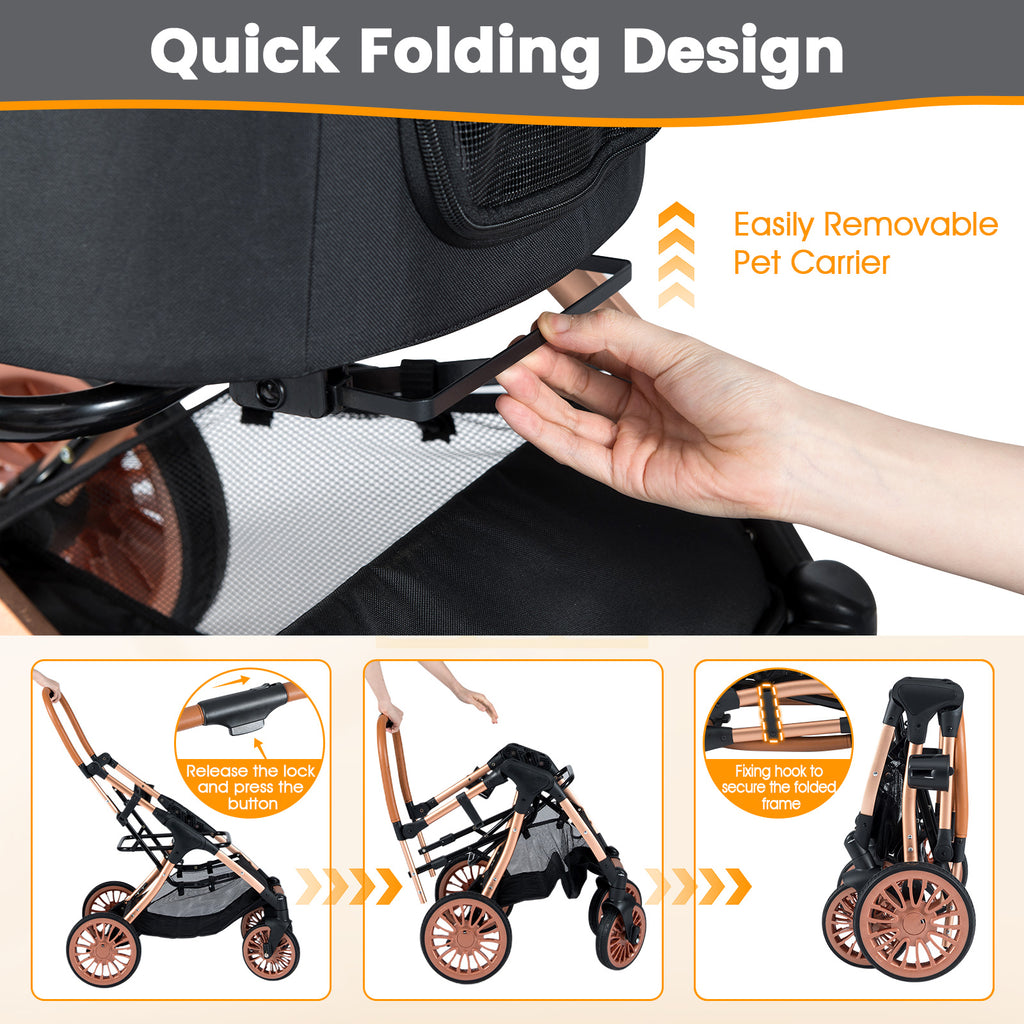 Costway 3-in-1 Foldable Pet Stroller with Sun Shade & Safety Belt - Black