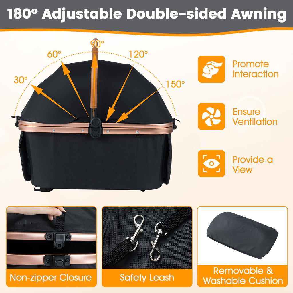 Costway 3-in-1 Foldable Pet Stroller with Sun Shade & Safety Belt - Black