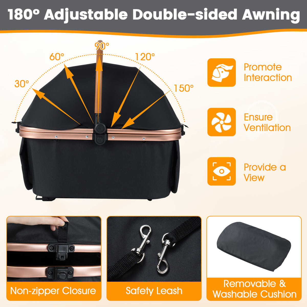 Costway 3-in-1 Foldable Pet Stroller with Sun Shade & Safety Belt - Black