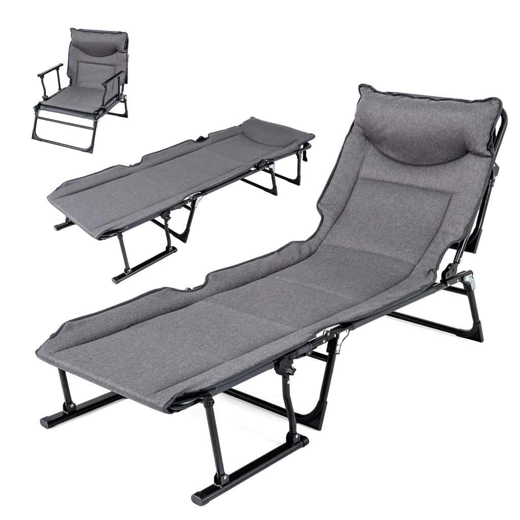 3-in-1 Folding Camping Cot Chair Sofa Bed - Gray