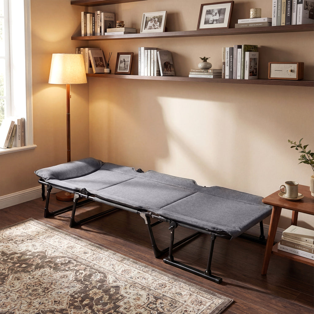 3-in-1 Folding Camping Cot Chair Sofa Bed - Gray