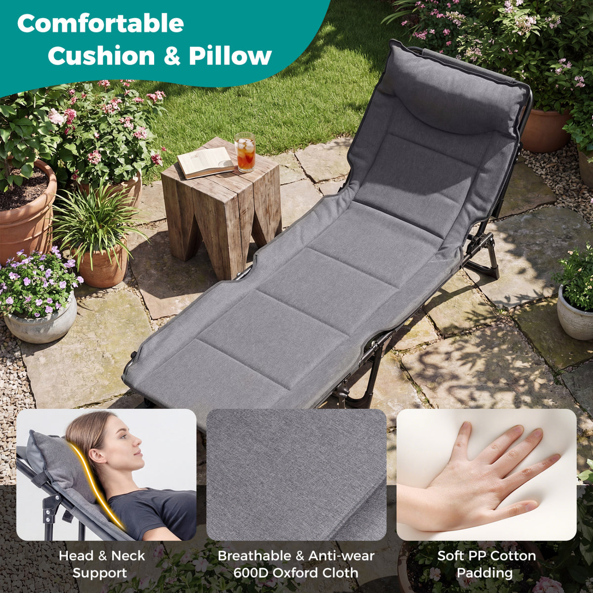 3-in-1 Folding Camping Cot Chair Sofa Bed - Gray