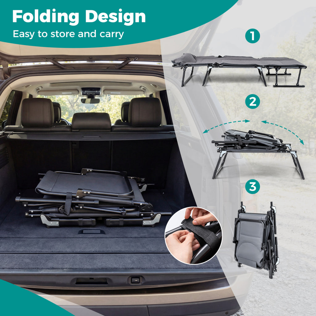 3-in-1 Folding Camping Cot Chair Sofa Bed - Gray