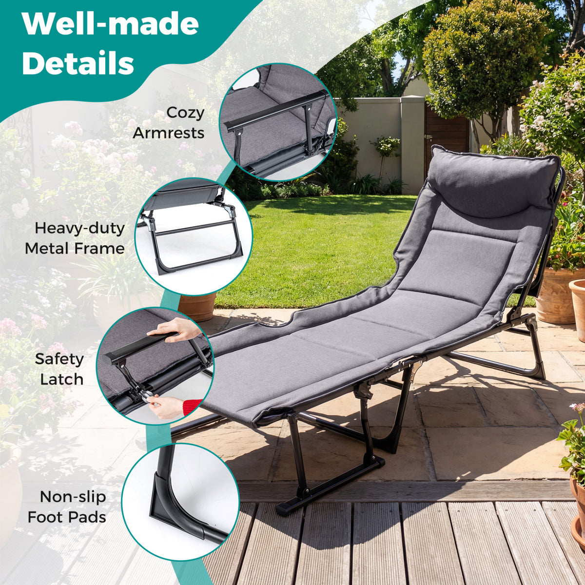 3-in-1 Folding Camping Cot Chair Sofa Bed - Gray