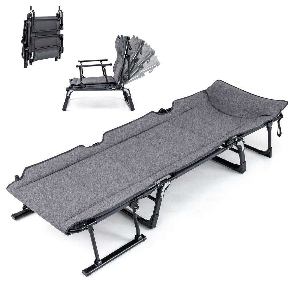 3 in 1 Folding Camping Cot and Comfy Padded Convertible Single Sofa