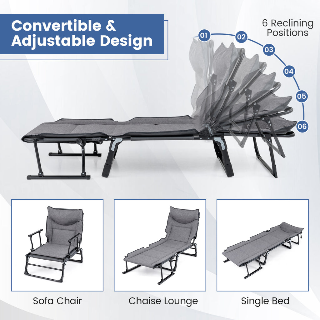 3 in 1 Folding Camping Cot and Comfy Padded Convertible Single Sofa