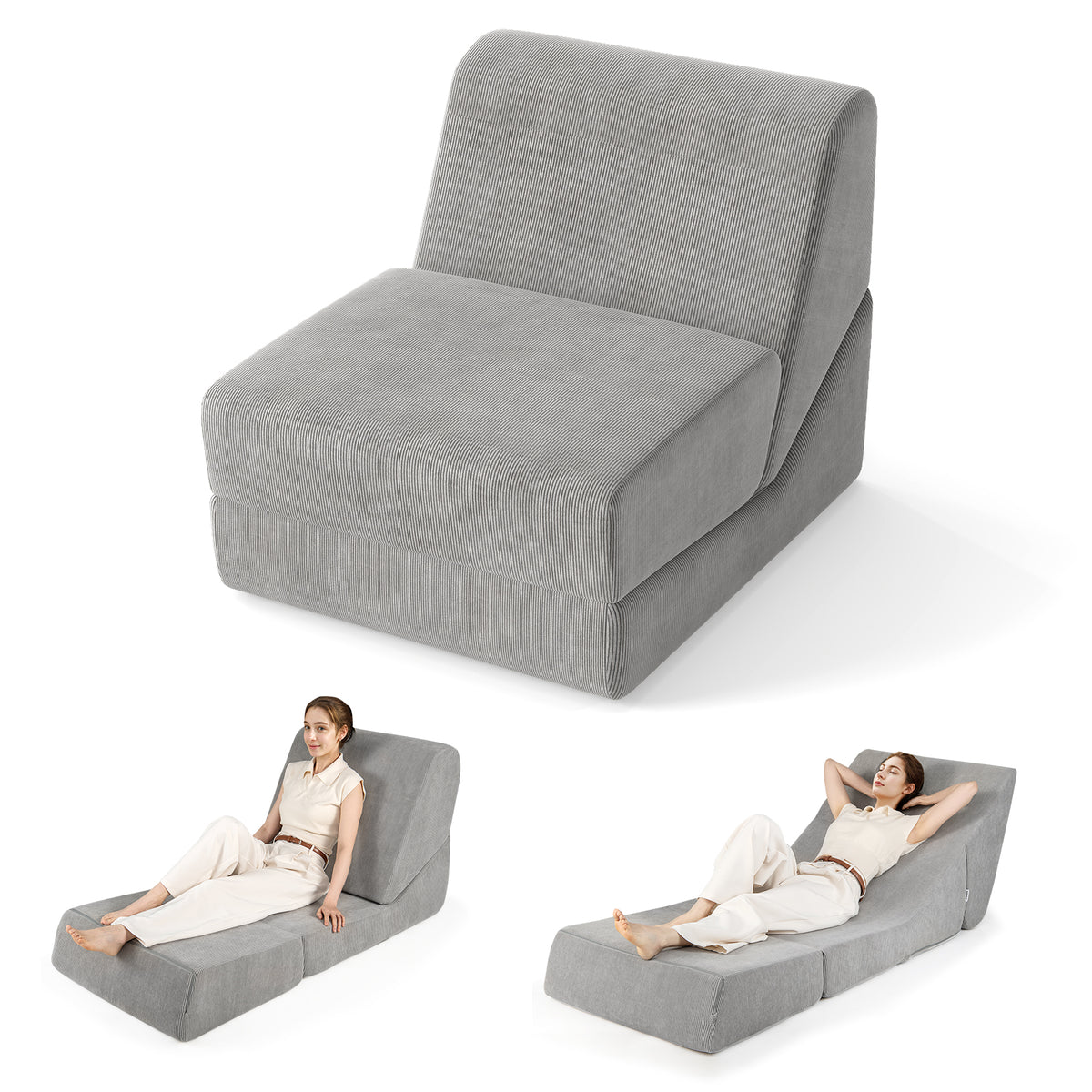 3-in-1 Folding Sofa Bed with Washable Cover – Gray
