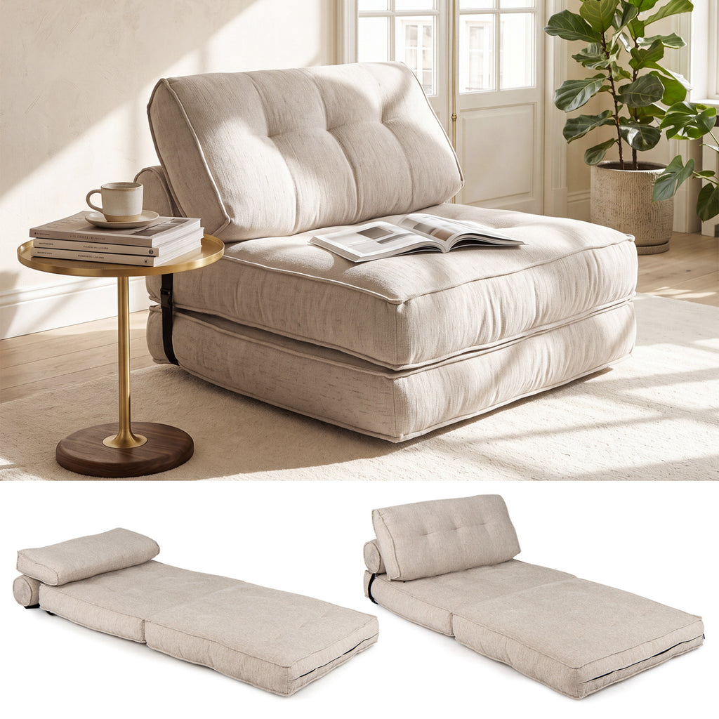 3-in-1 Folding Sofa Bed with Bolster - Beige