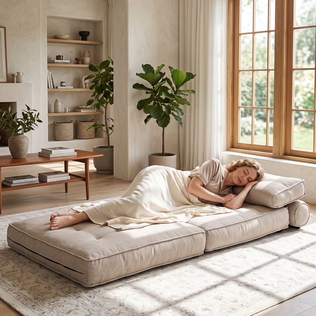 3-in-1 Folding Sofa Bed with Bolster - Beige