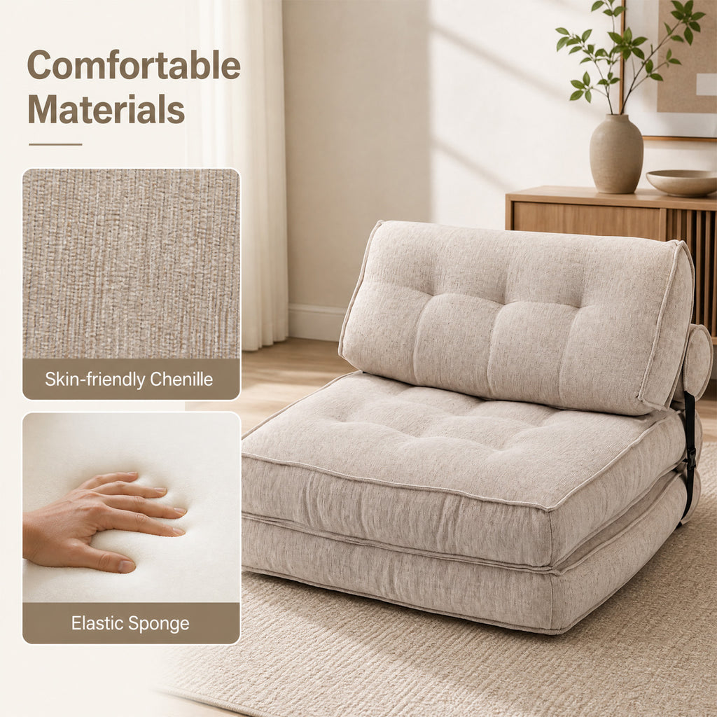 3-in-1 Folding Sofa Bed with Bolster - Beige
