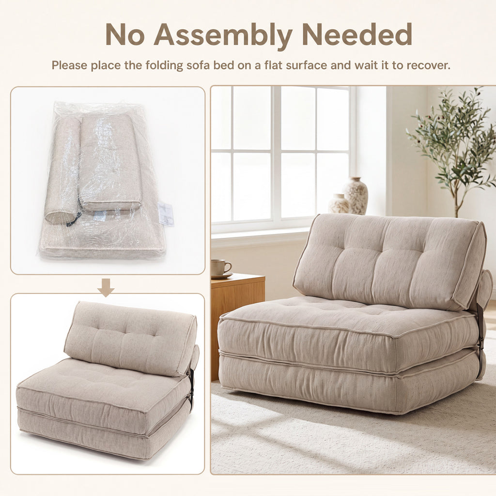 3-in-1 Folding Sofa Bed with Bolster - Beige