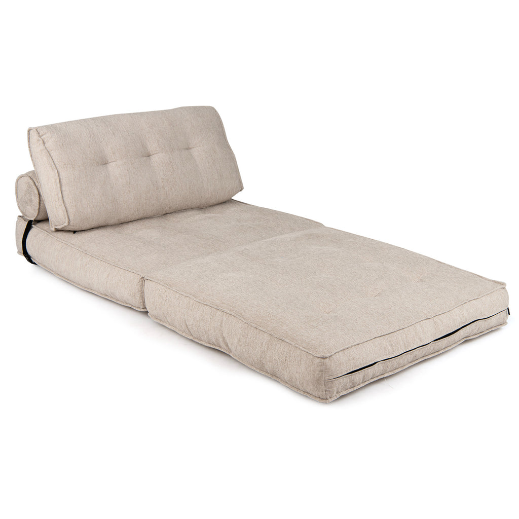 3-in-1 Folding Sofa Bed with Bolster - Beige