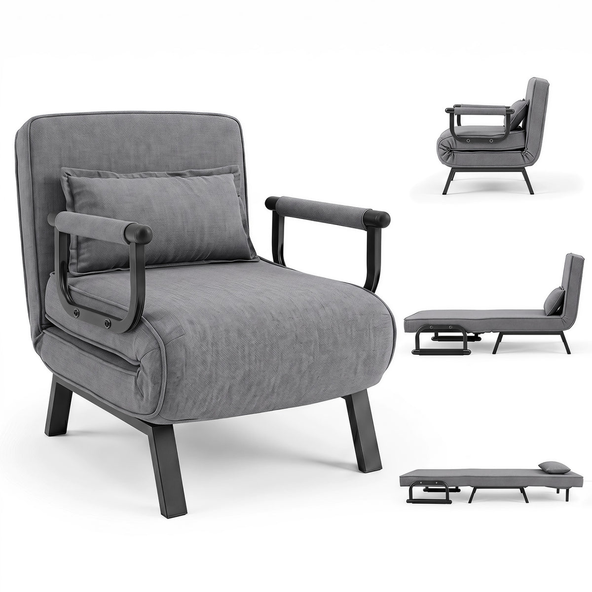 3-in-1 Folding Sofa Bed with Adjustable Backrest - Gray