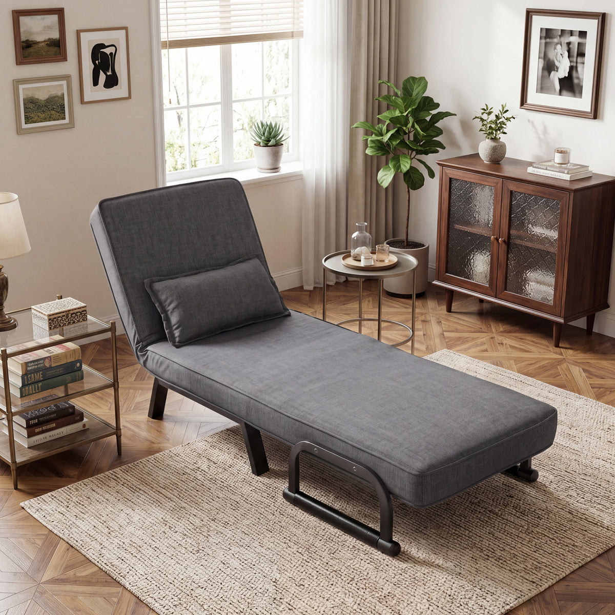 3-in-1 Folding Sofa Bed with Adjustable Backrest - Gray