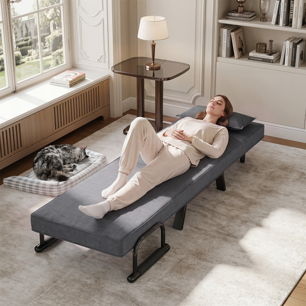 3-in-1 Folding Sofa Bed with Adjustable Backrest - Gray