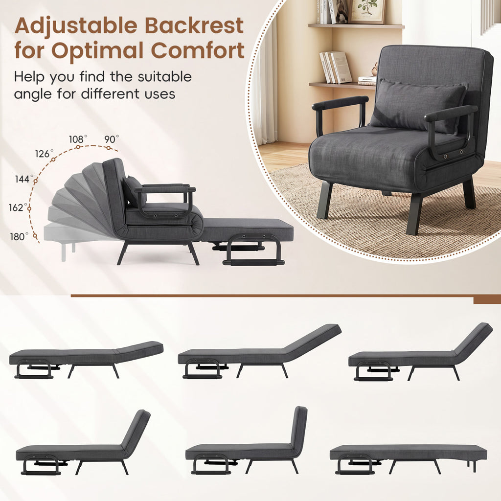 3-in-1 Folding Sofa Bed with Adjustable Backrest - Gray
