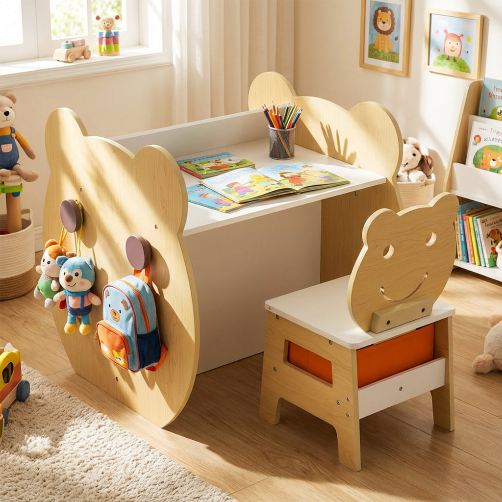 Kids Art Table and Chair Set with Storage & Reversible Whiteboard - White - 3-in-1 for Ages 3-10