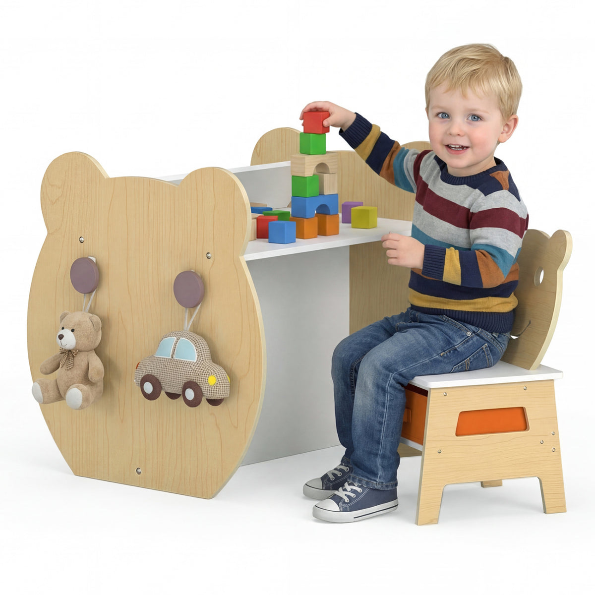 Kids Art Table and Chair Set with Storage & Reversible Whiteboard - White - 3-in-1 for Ages 3-10