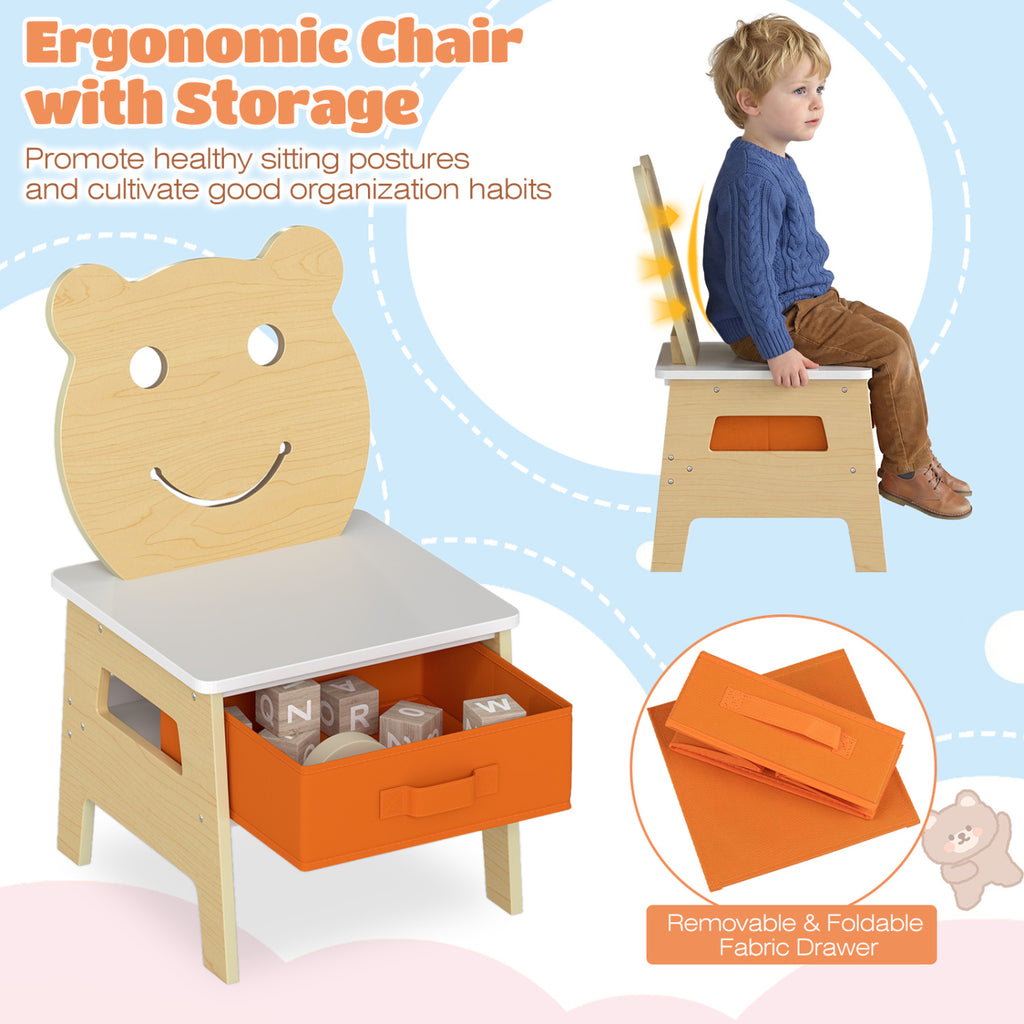 Kids Art Table and Chair Set with Storage & Reversible Whiteboard - White - 3-in-1 for Ages 3-10