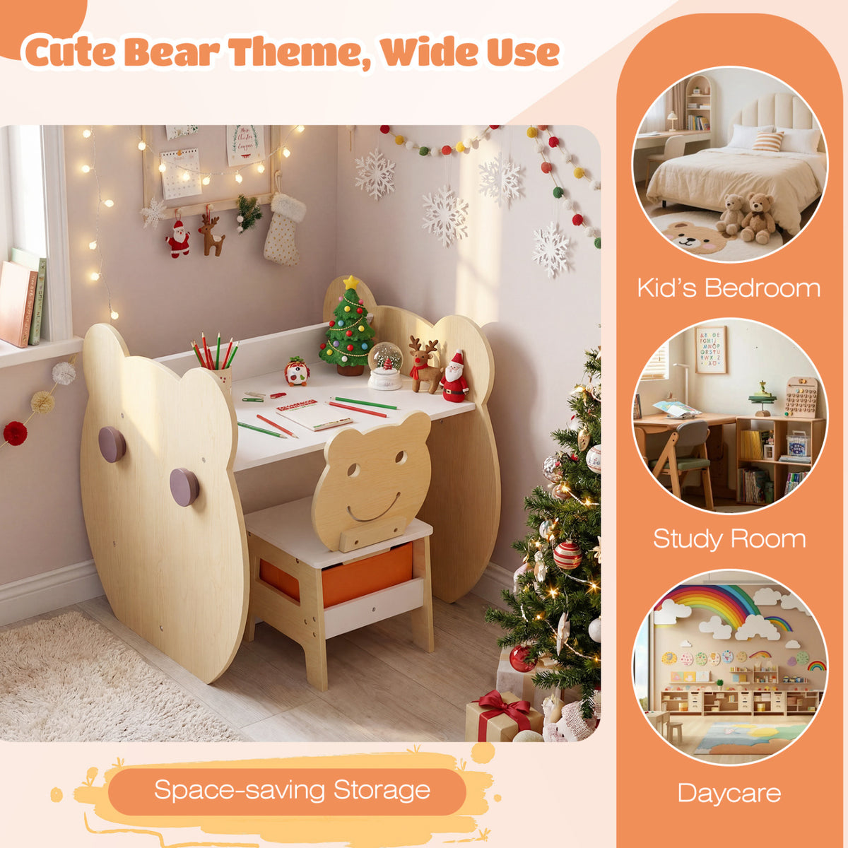 Kids Art Table and Chair Set with Storage & Reversible Whiteboard - White - 3-in-1 for Ages 3-10