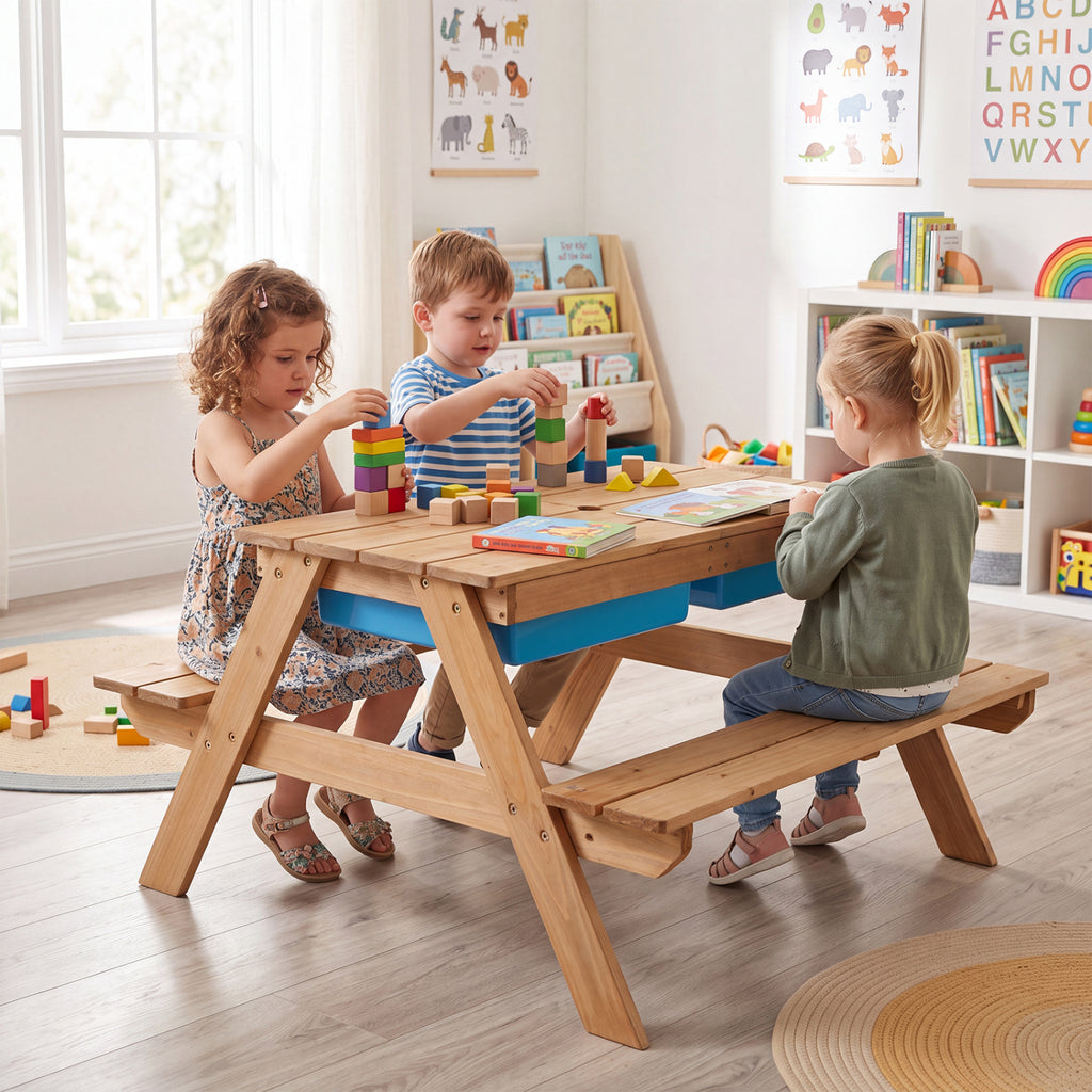 Kids 3-in-1 Outdoor Water and Sand Play Table with Removable Umbrella - Light Green