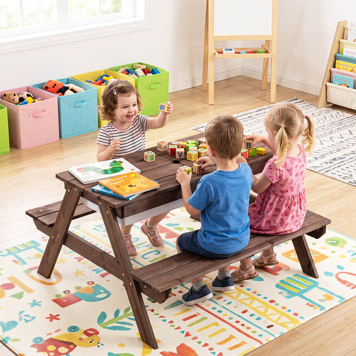 Kids 3-in-1 Outdoor Water and Sand Play Table with Removable Umbrella - Red