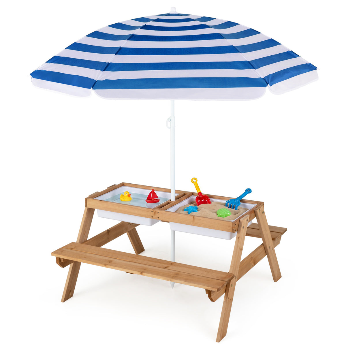 Kids 3-in-1 Outdoor Water and Sand Play Table with Removable Umbrella - Navy