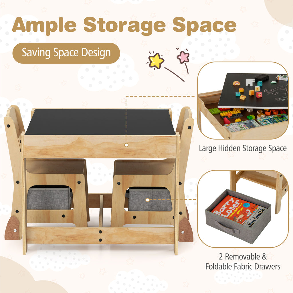 Kids 3-in-1 Table and Chair Set with Storage, Removable Tabletop - Whiteboard & Blackboard, Gray Variation