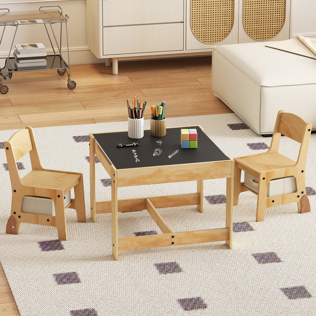 Kids 3-in-1 Table and Chair Set with Storage, Removable Tabletop - Whiteboard & Blackboard, Gray Variation