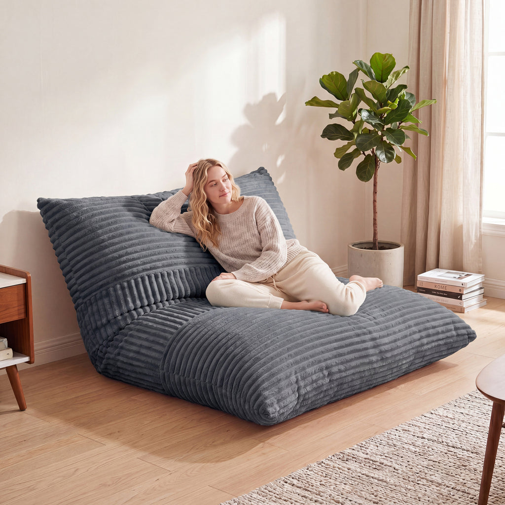 3-in-1 Bean Bag Chair Lounger with Corduroy Fabric - 73 Inch Gray