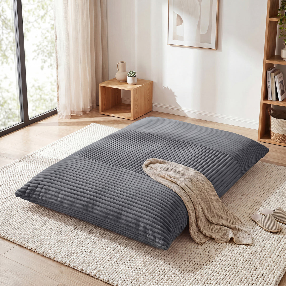 3-in-1 Bean Bag Chair Lounger with Corduroy Fabric - 73 Inch Gray