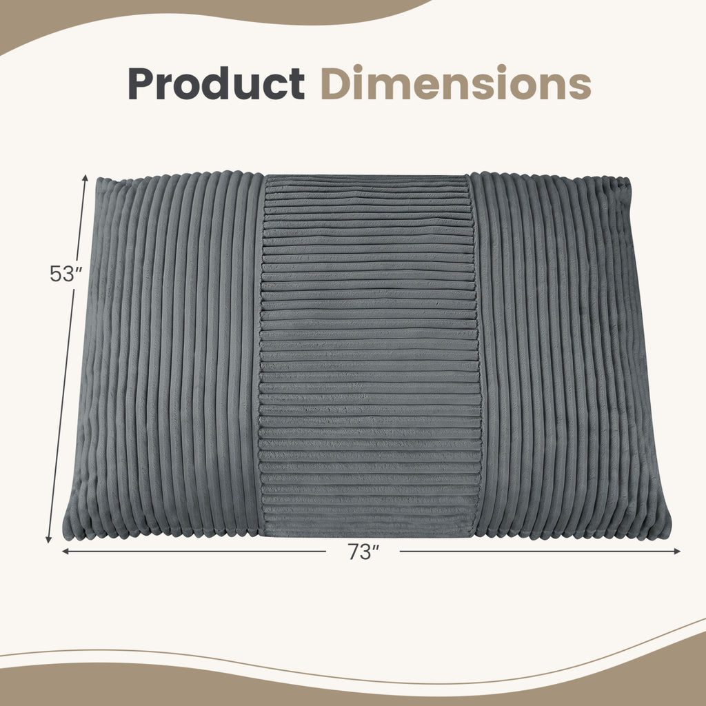 3-in-1 Bean Bag Chair Lounger with Corduroy Fabric - 73 Inch Gray