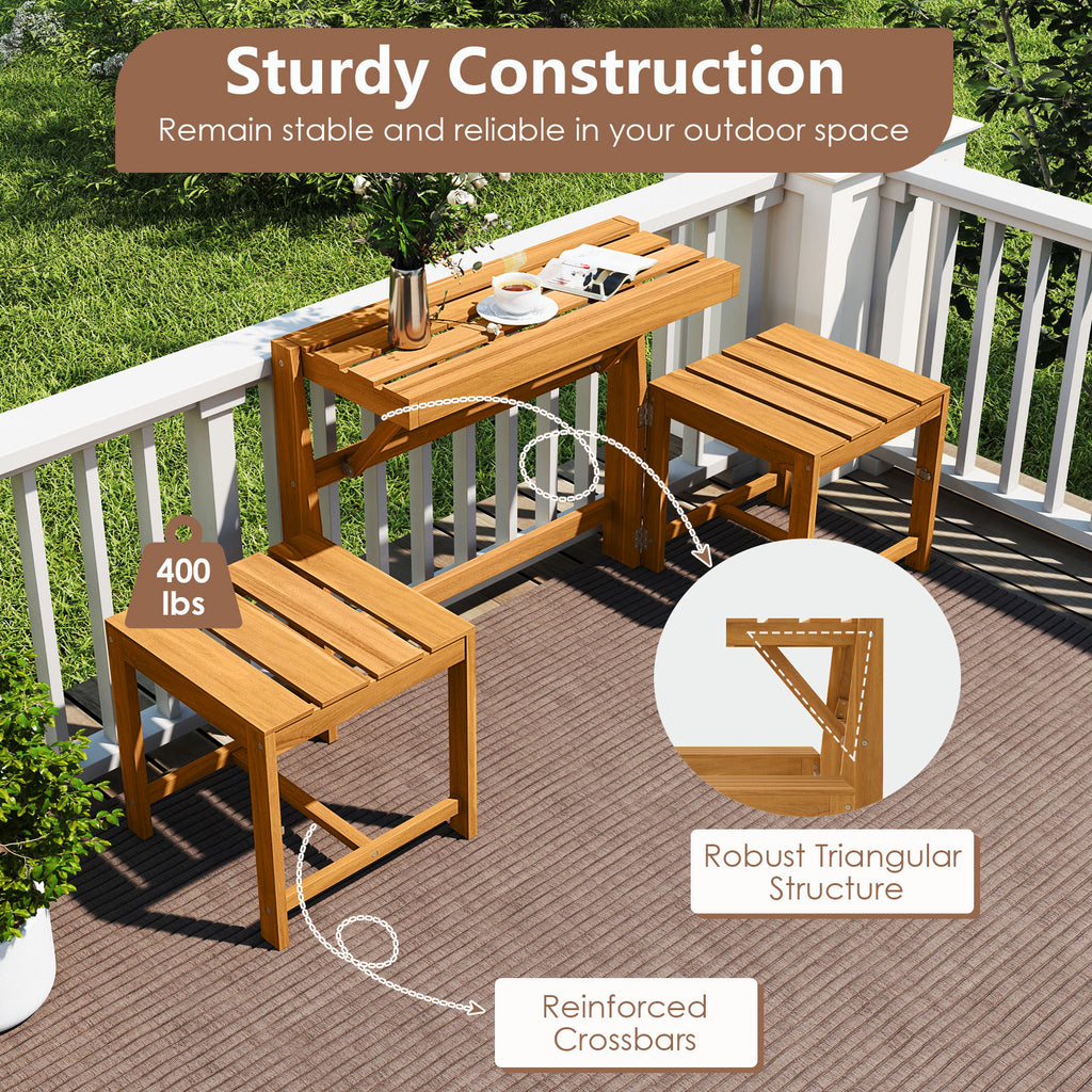 3-in-1 Acacia Wood Loveseat Bench - Convertible Outdoor Furniture