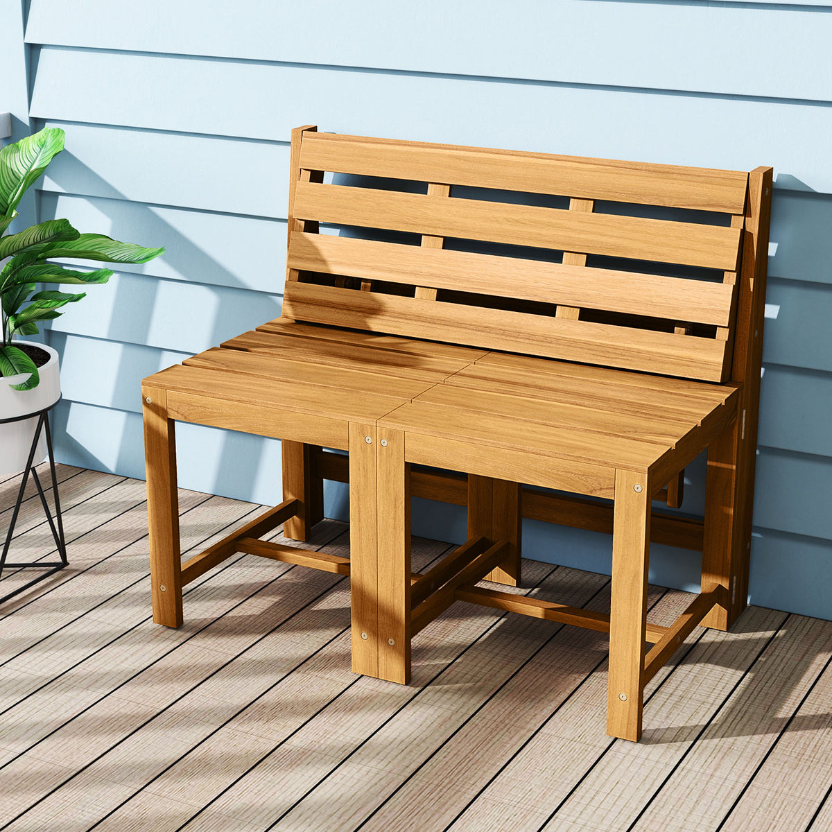 3-in-1 Acacia Wood Loveseat Bench - Convertible Outdoor Furniture