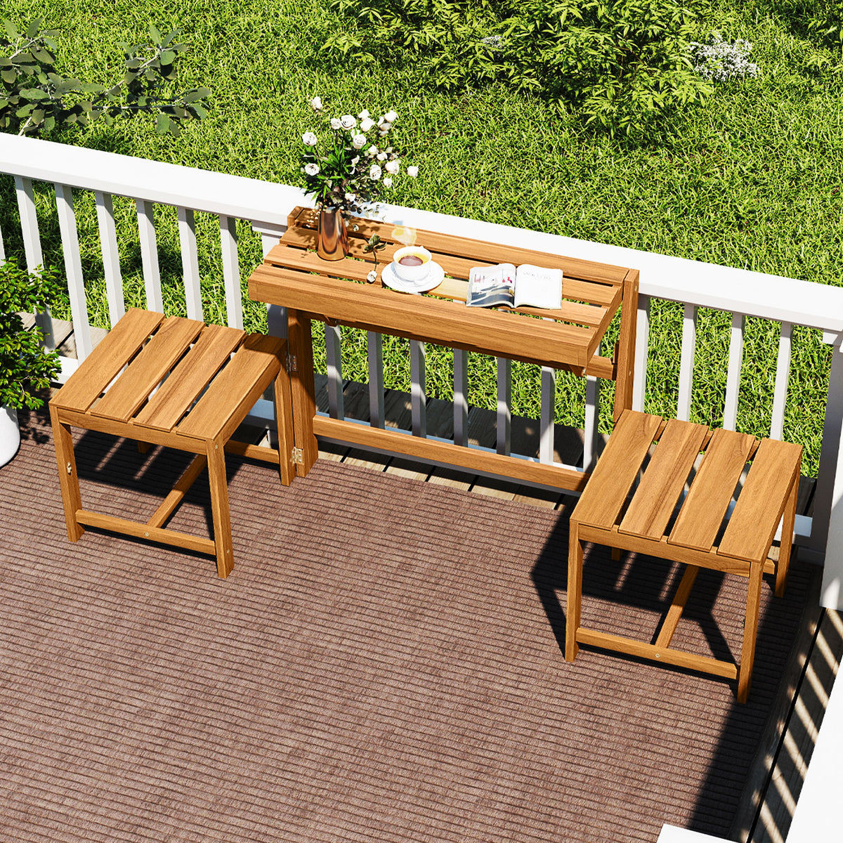 3-in-1 Acacia Wood Loveseat Bench - Convertible Outdoor Furniture