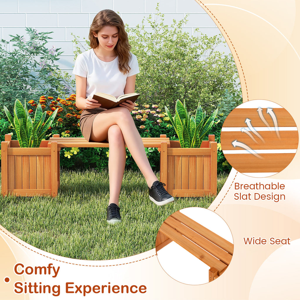 3-in-1 Outdoor Planter Box with Bench and 2 Side Garden Beds