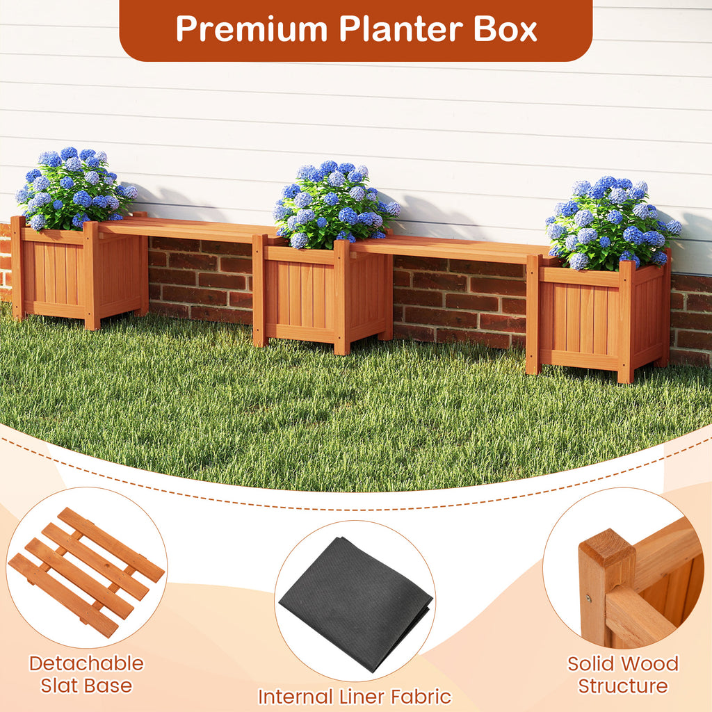 3-in-1 Outdoor Planter Box with Bench and 2 Side Garden Beds