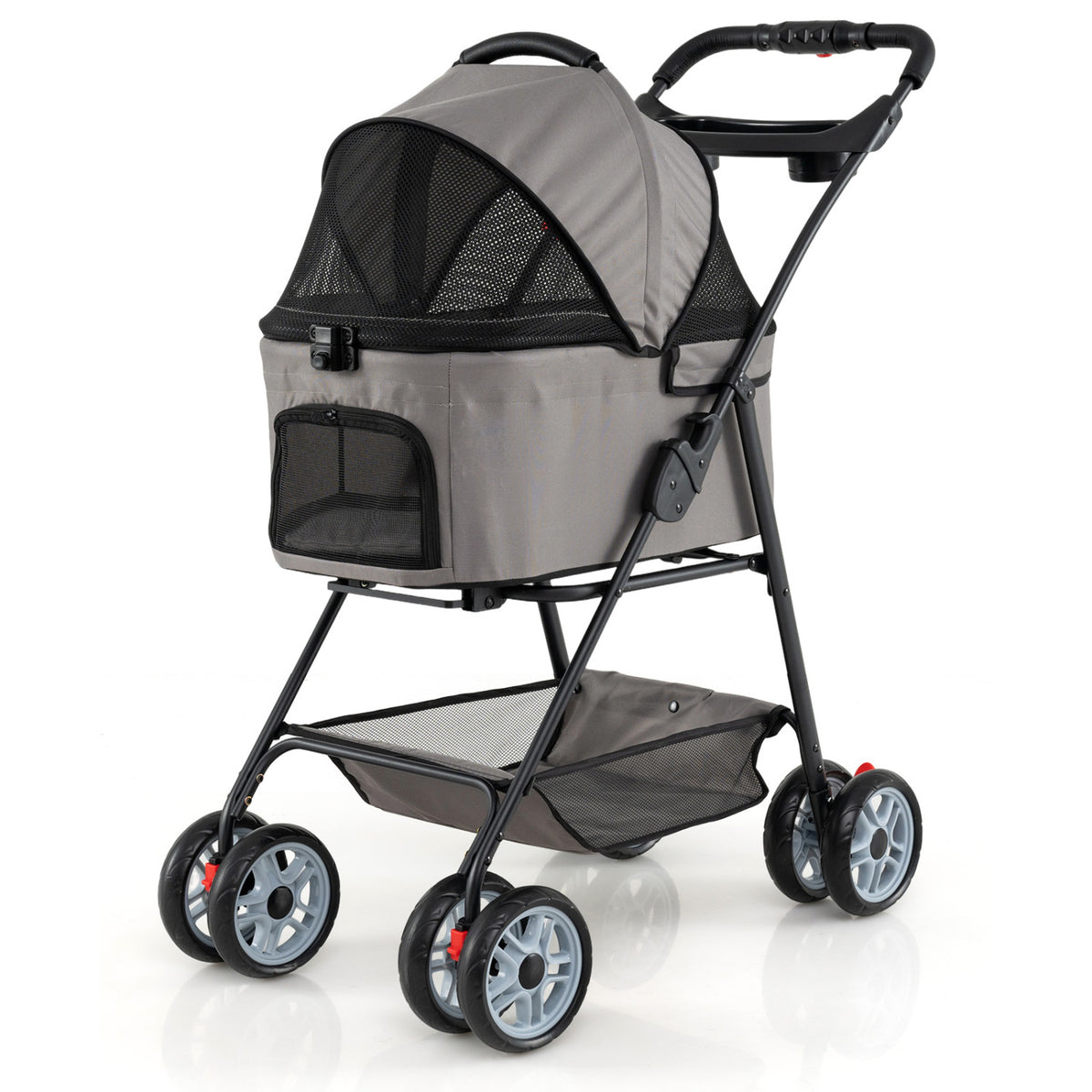 Gray 3-in-1 Pet Stroller with Removable Carrier, Foldable & Lightweight