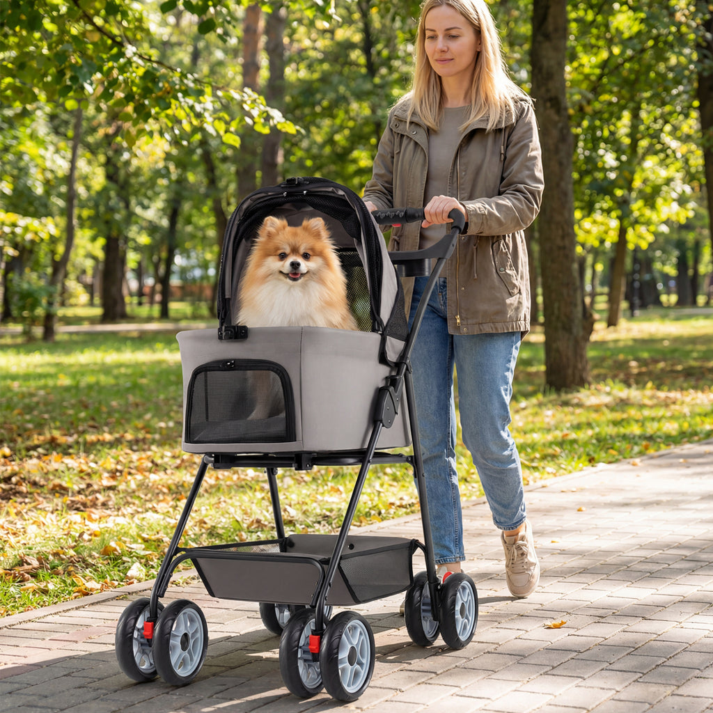 Gray 3-in-1 Pet Stroller with Removable Carrier, Foldable & Lightweight