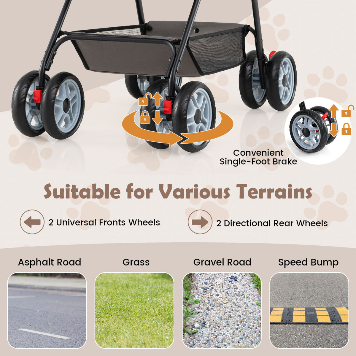 Gray 3-in-1 Pet Stroller with Removable Carrier, Foldable & Lightweight