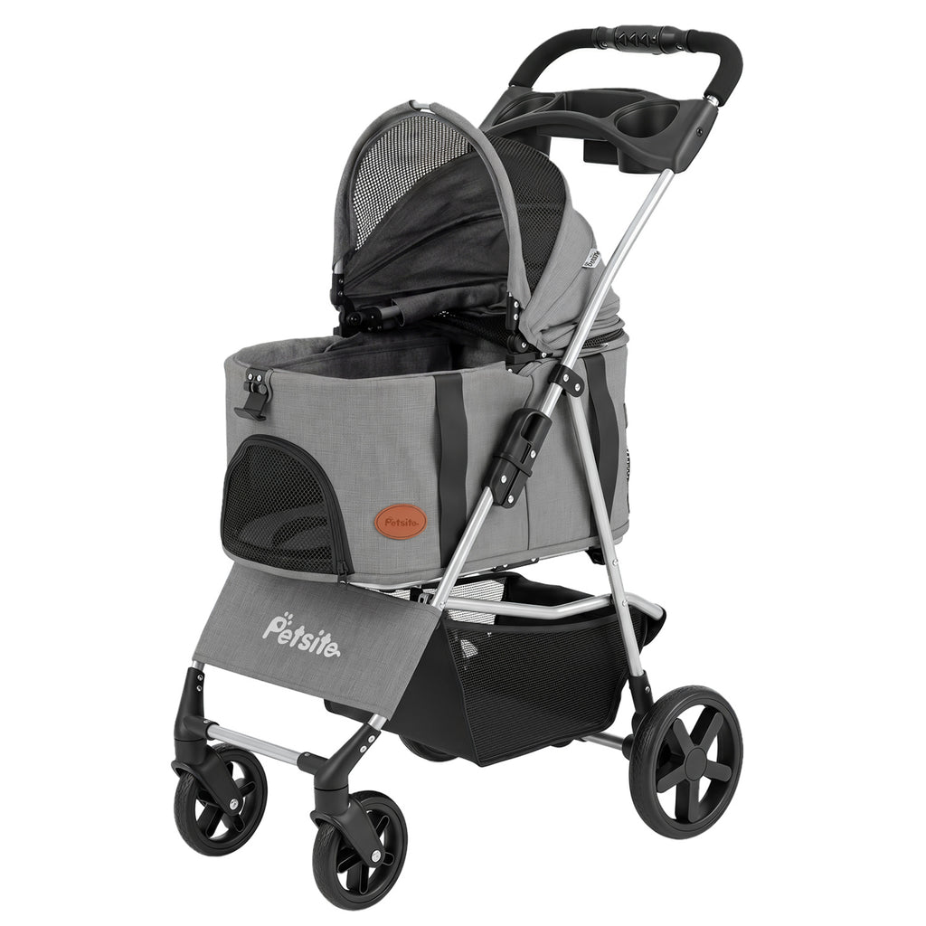 Gray 3-in-1 Foldable Pet Stroller with Detachable Carrier for Small Medium Dogs
