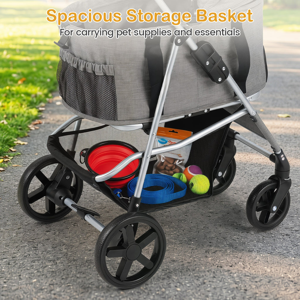 Gray 3-in-1 Foldable Pet Stroller with Detachable Carrier for Small Medium Dogs