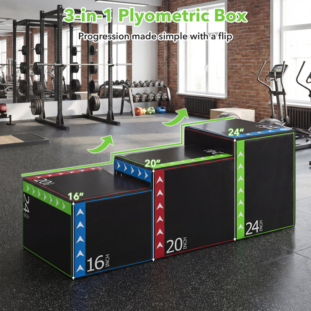 24 Inch Foam Plyometric Box - 3-in-1 Soft Jump Box for HIIT & Training