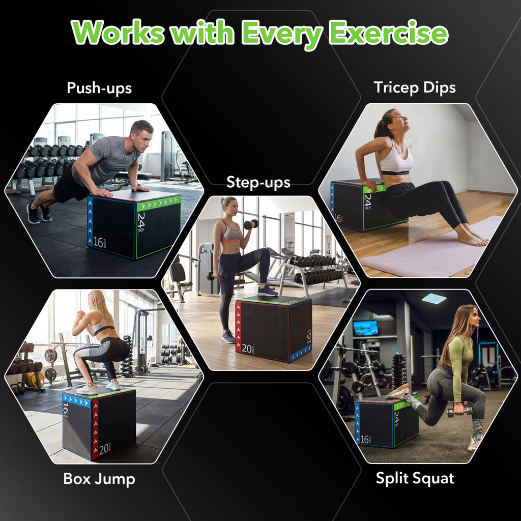 24 Inch Foam Plyometric Box - 3-in-1 Soft Jump Box for HIIT & Training