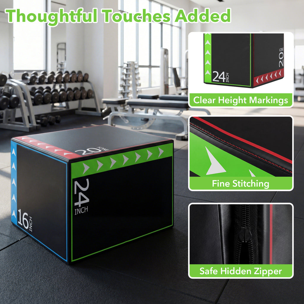 24 Inch Foam Plyometric Box - 3-in-1 Soft Jump Box for HIIT & Training