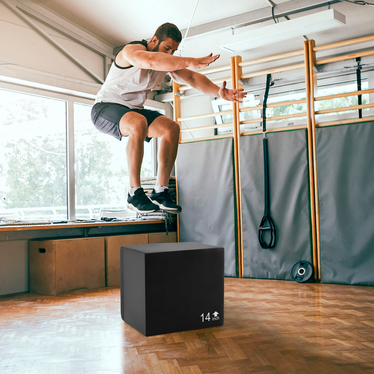 16 Inch Foam Plyometric Box with 3 Heights - Non-Slip PU Cover, Home Gym Equipment