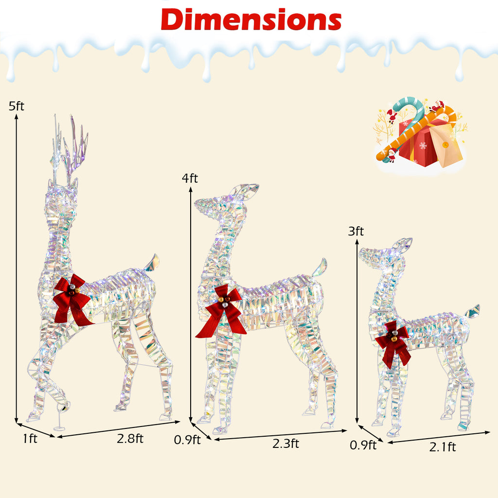 3-Piece Large Lighted Christmas Reindeer Family - Indoor & Outdoor Holiday Decor