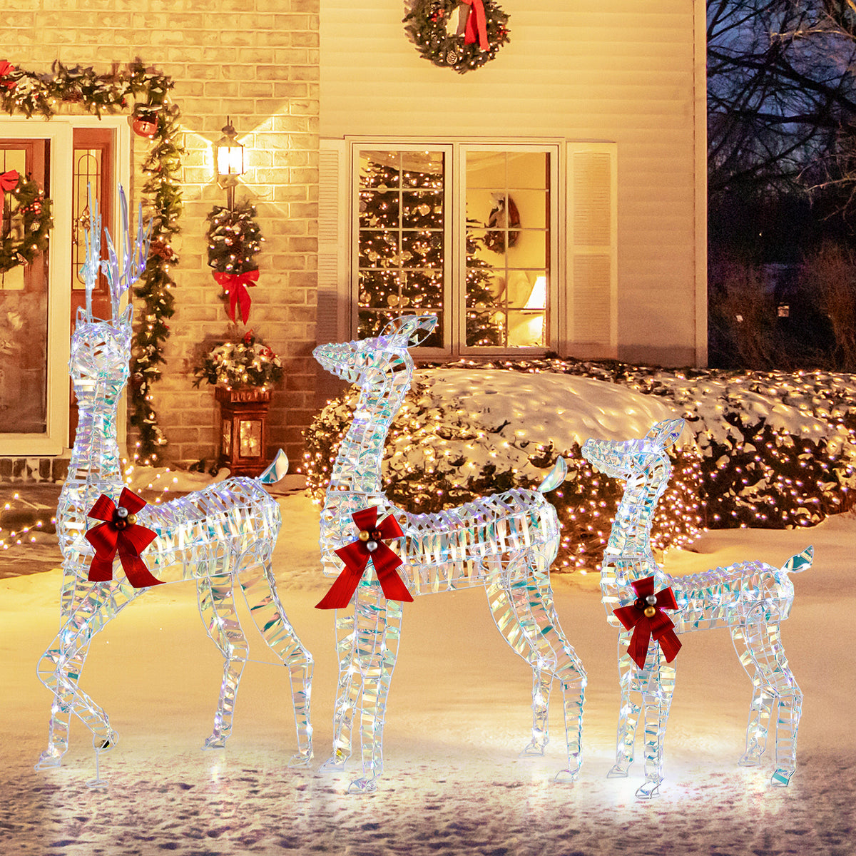 3-Piece Large Lighted Christmas Reindeer Family - Indoor & Outdoor Holiday Decor