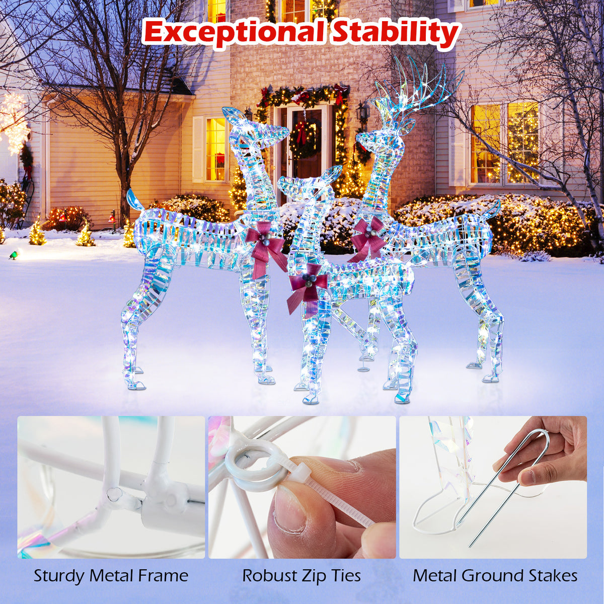 3-Piece Large Lighted Christmas Reindeer Family - Indoor & Outdoor Holiday Decor
