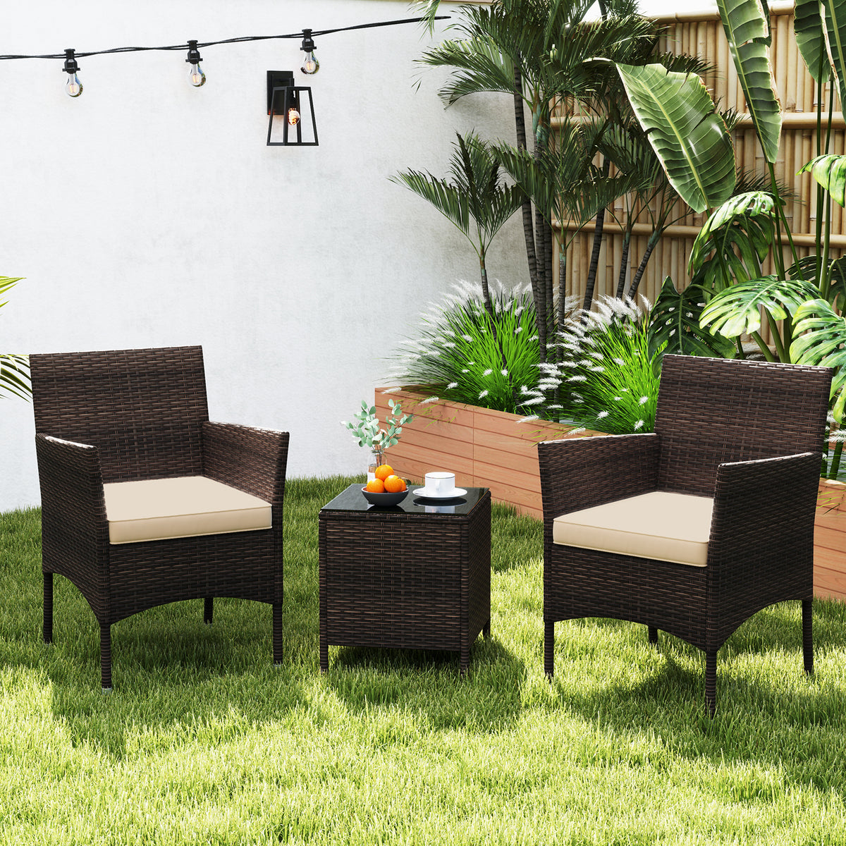 3 Piece Outdoor Conversation Set with Cushions - Navy